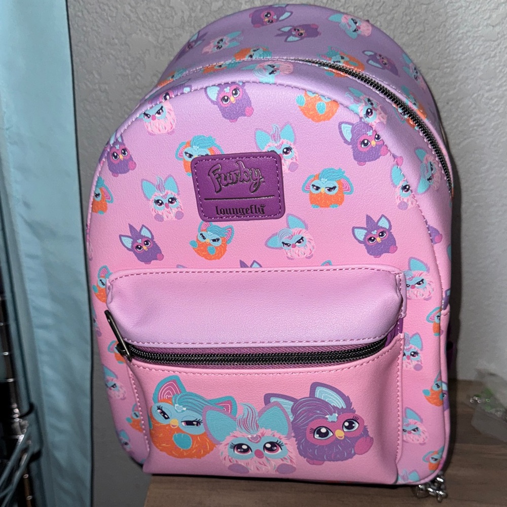 Loungefly Pink Furby Pattern Kids Mini Backpack